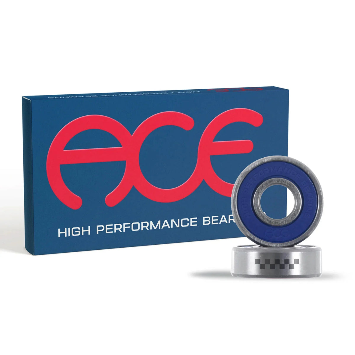 An APE high performance bearing with a blue inner ring and silver outer ring, displayed in front of its blue and red branded packaging box.