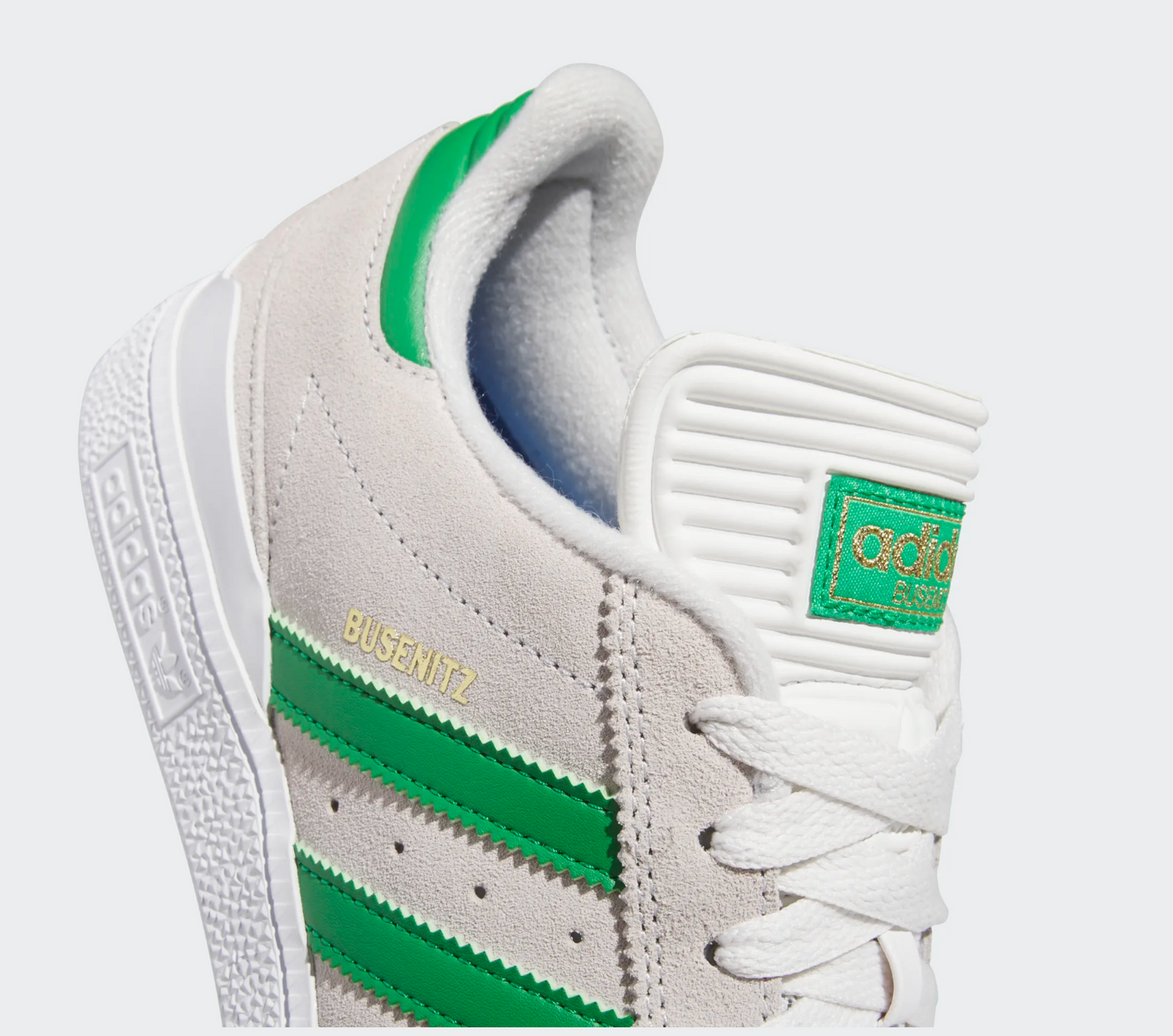 Back half of Adidas Busenitz White Green showing detail