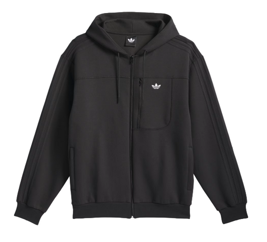 Black hoodie with Adidas logo on a white background