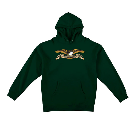 Green hoodie with a logo on a white background