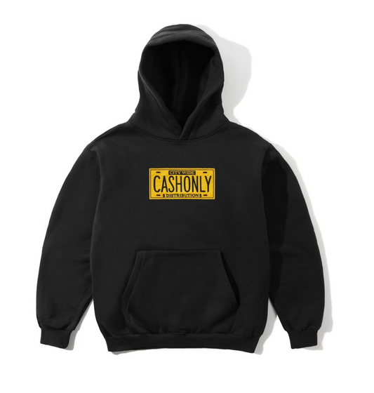 Cash Only License Plate Pullover Hood black yellow