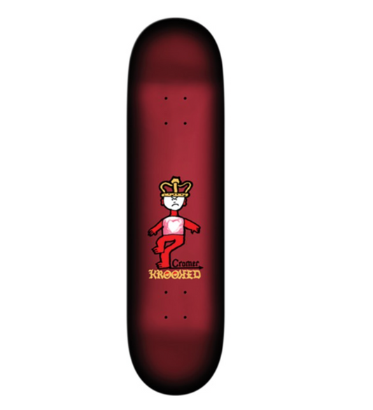 Skateboard deck with a graphic design on a white background