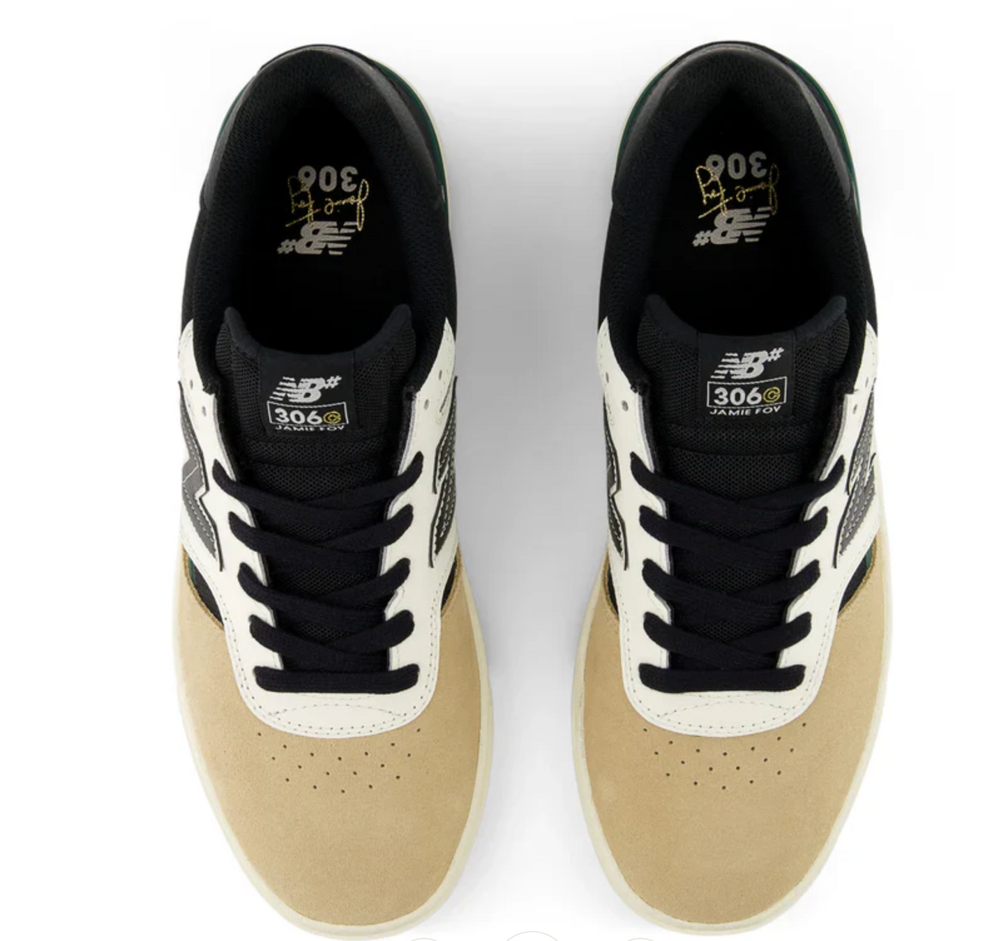 Pair of black and beige sneakers on a white background