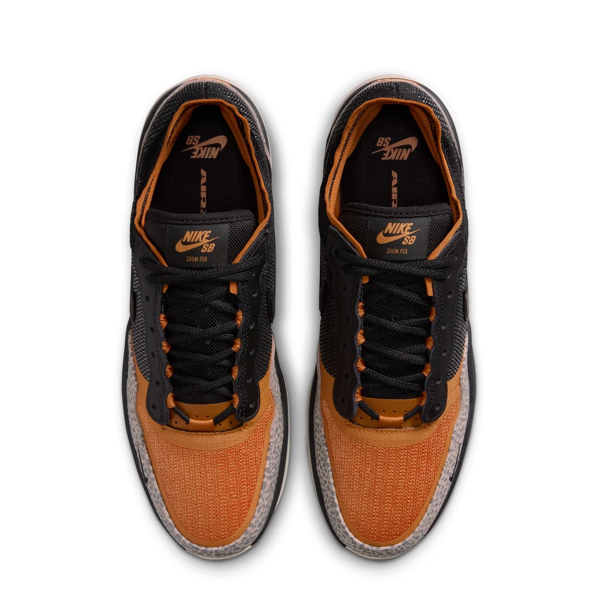 A pair of Nike Air Max 90 'Crimson' sneakers shown from a top-down view. The shoes feature a black mesh upper with a vibrant orange suede toe box, black laces, and orange lining, set against a clean white background.