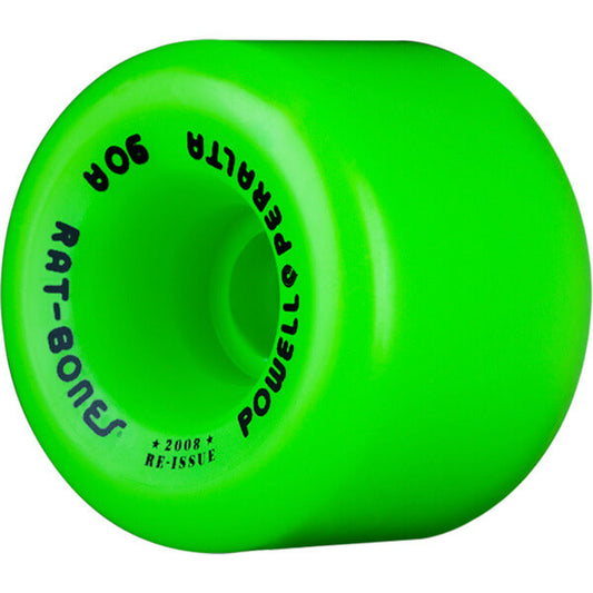 Green skateboard wheel with Powell Peralta branding on a white background