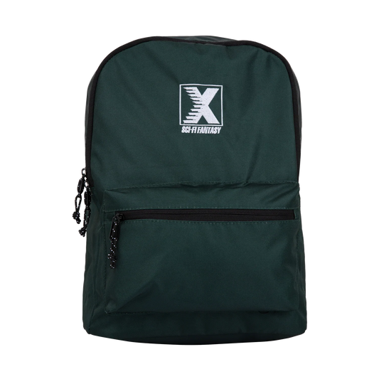 Green backpack with Sci Fi Fantasy logo in white