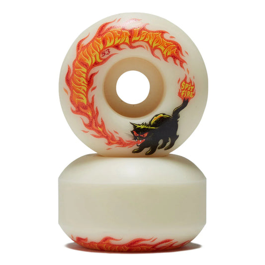Two skateboard wheels with dragon and cat design on a white background