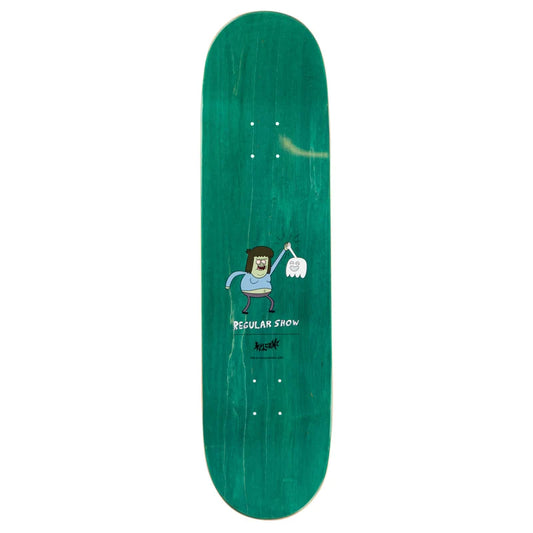 Top of skateboard with muscle man on it