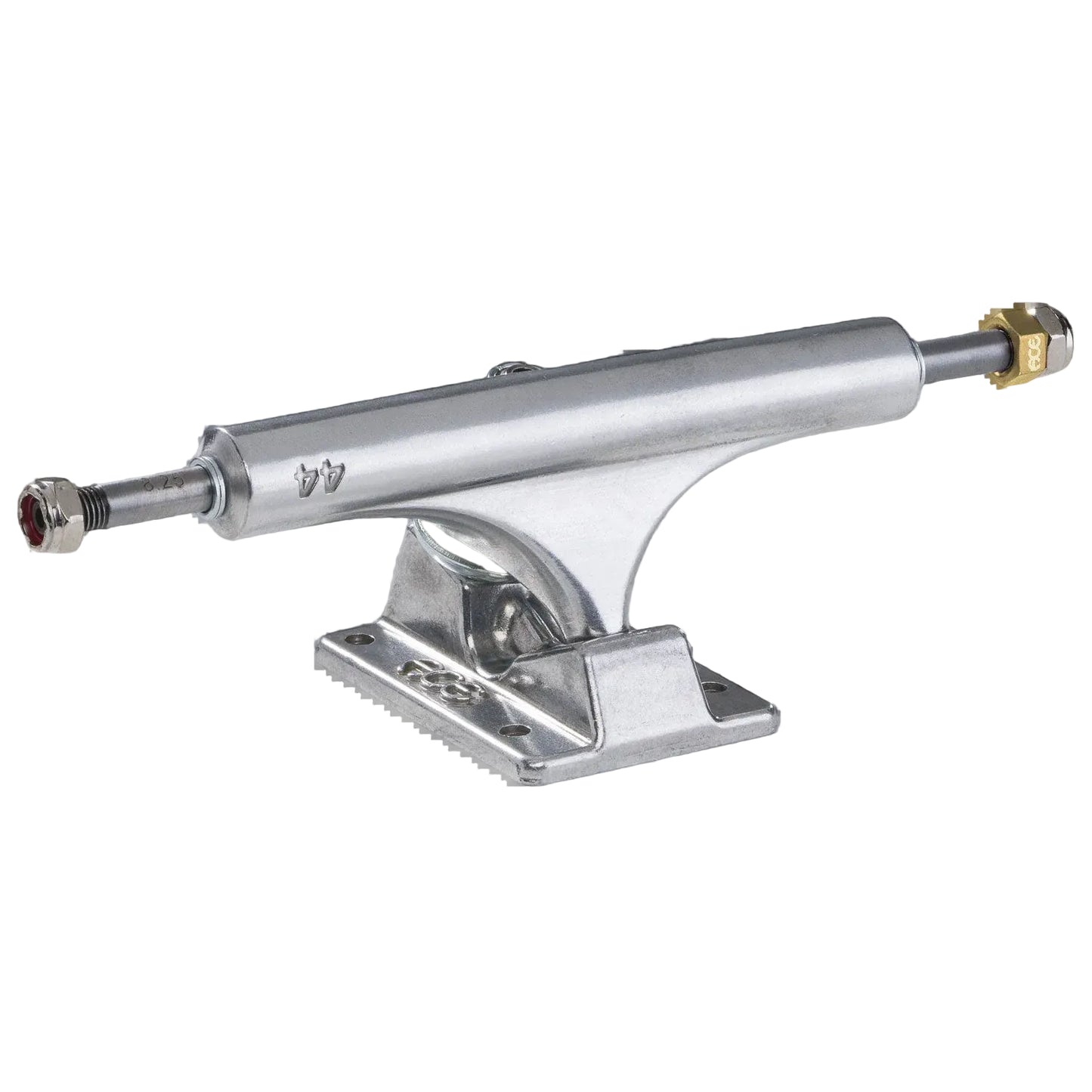 Silver skateboard truck.