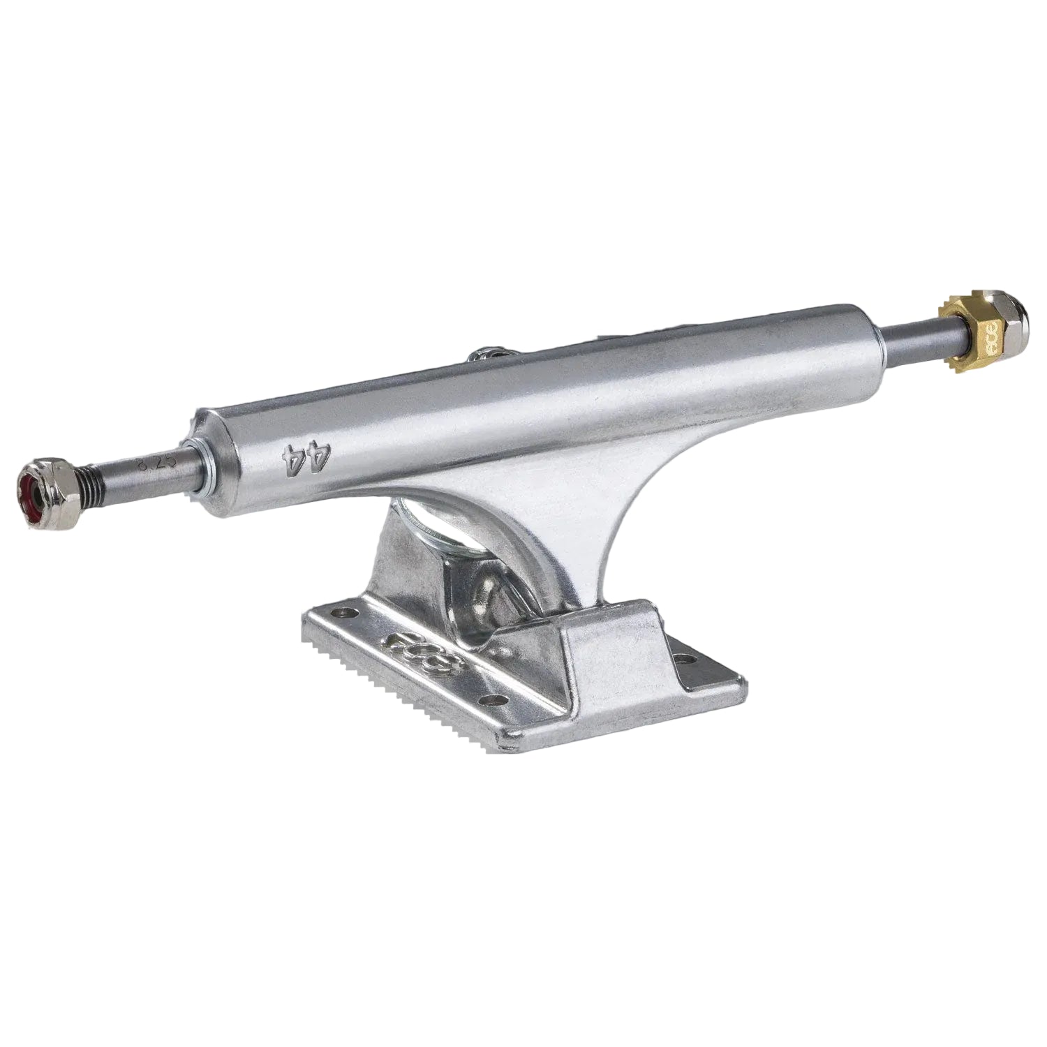 Silver skateboard truck.