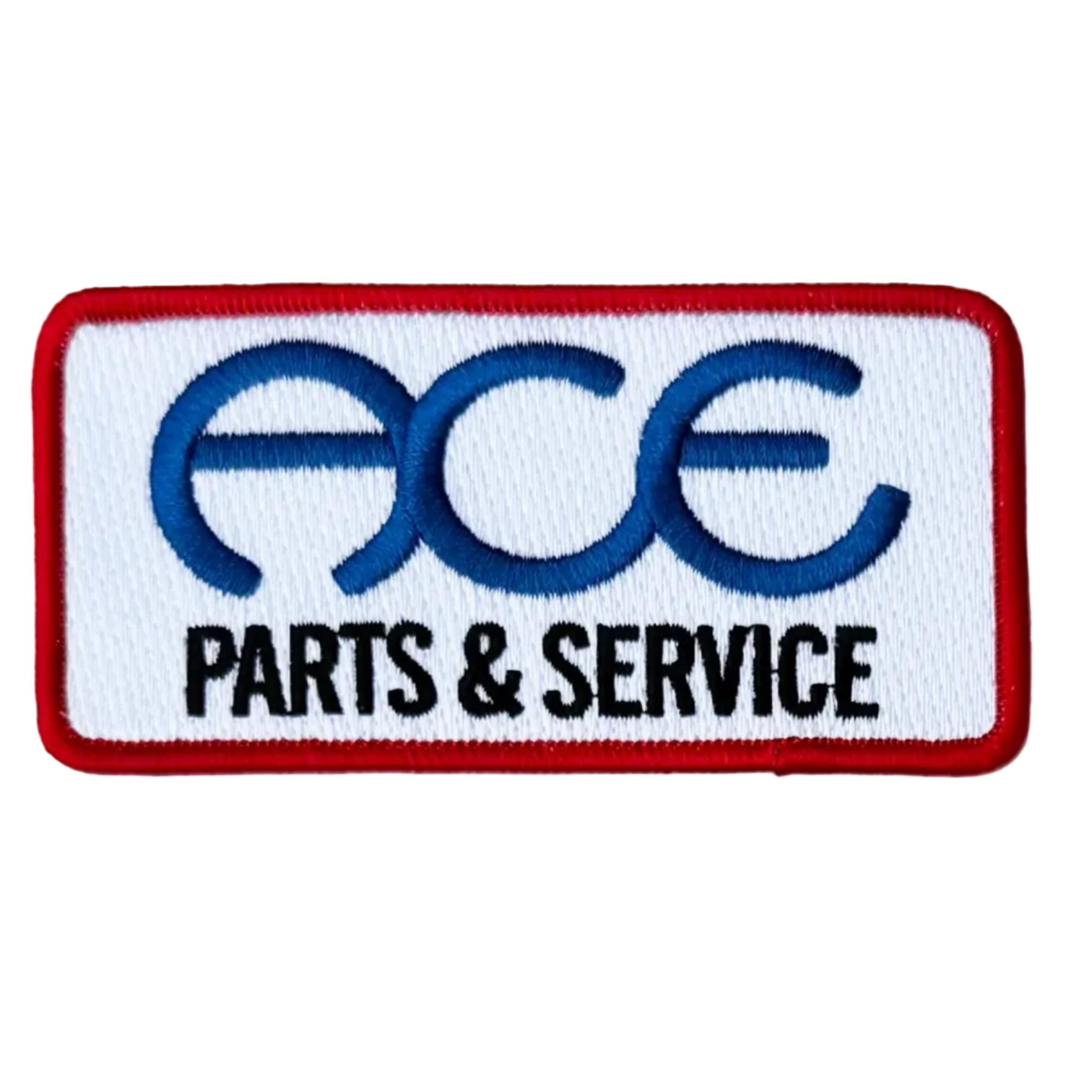 Embroidered patch with 'ACE Parts & Service' text on a white background