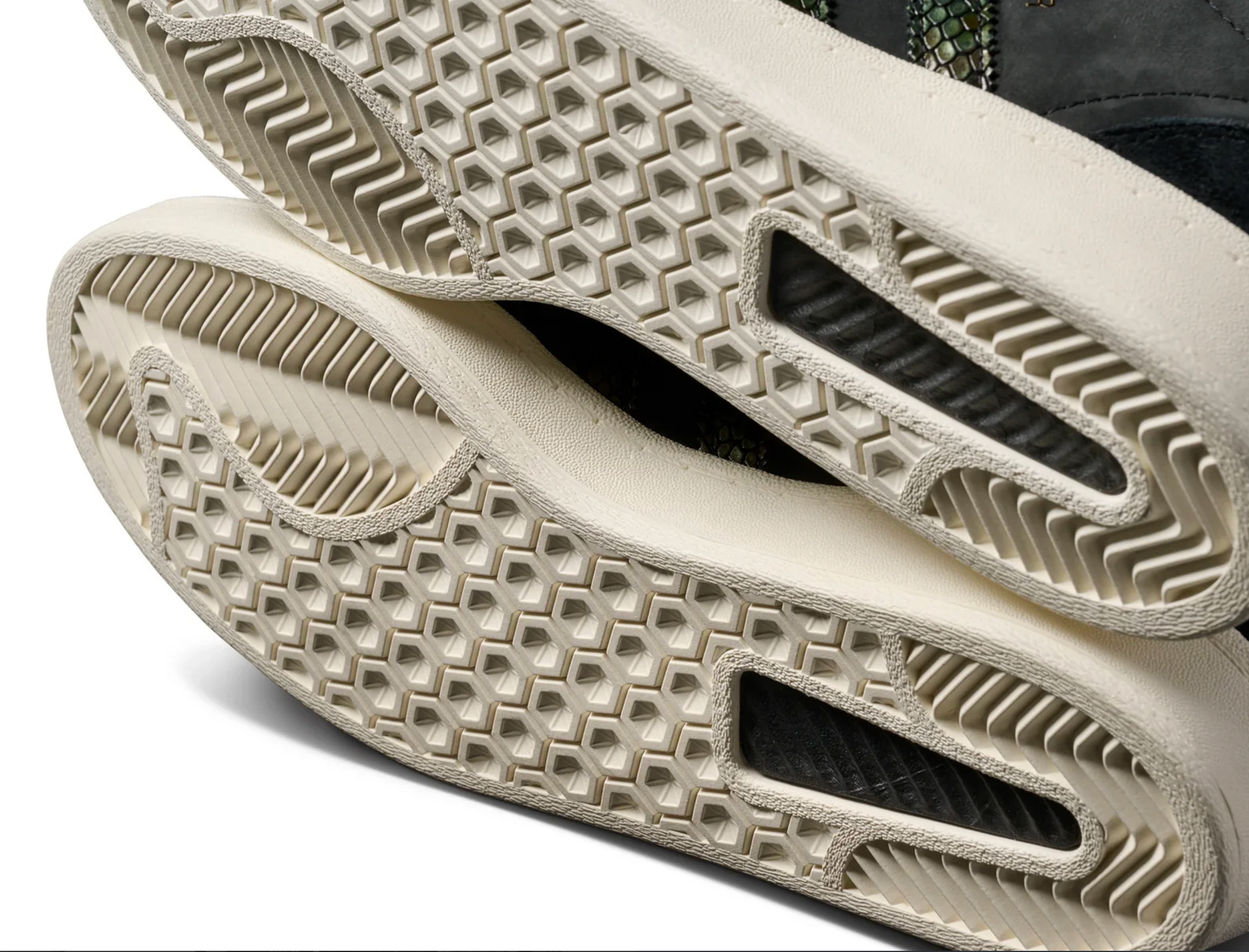 Close-up of a textured shoe sole with geometric pattern