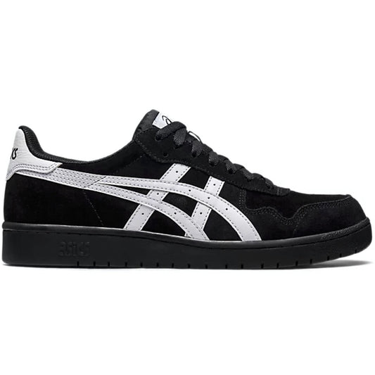 A black and white Asics sneaker shown from the side profile against a plain white background.