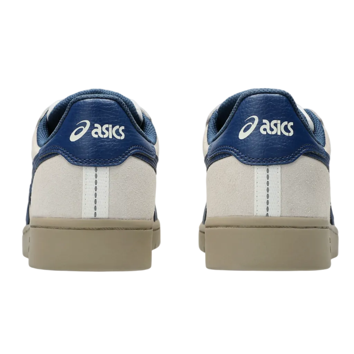 Pair of Asics sneakers shown from the back on a white background