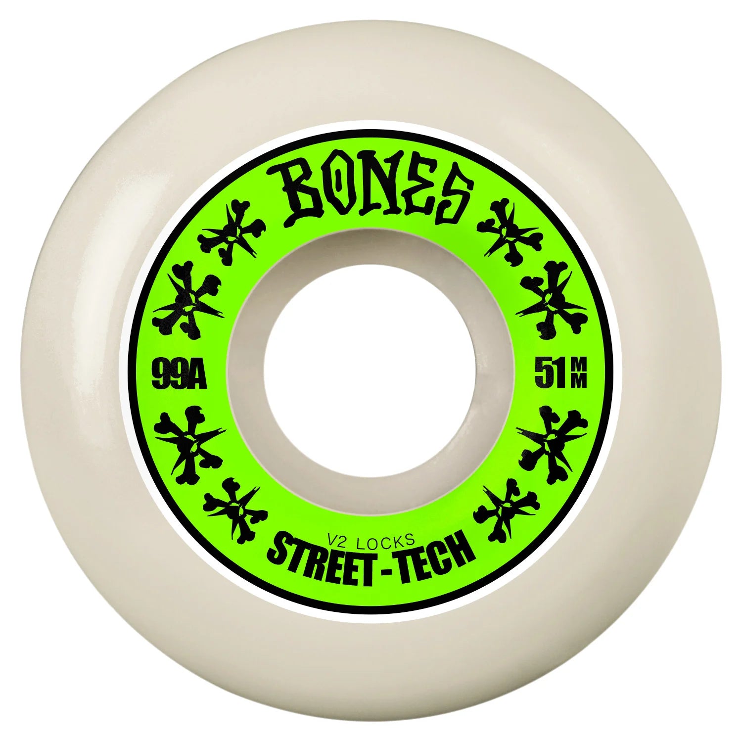 Skateboard wheel with green and black label on a white background