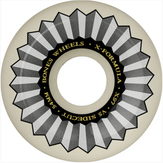 Skateboard wheel with 'Bones Wheels' branding on a beige background