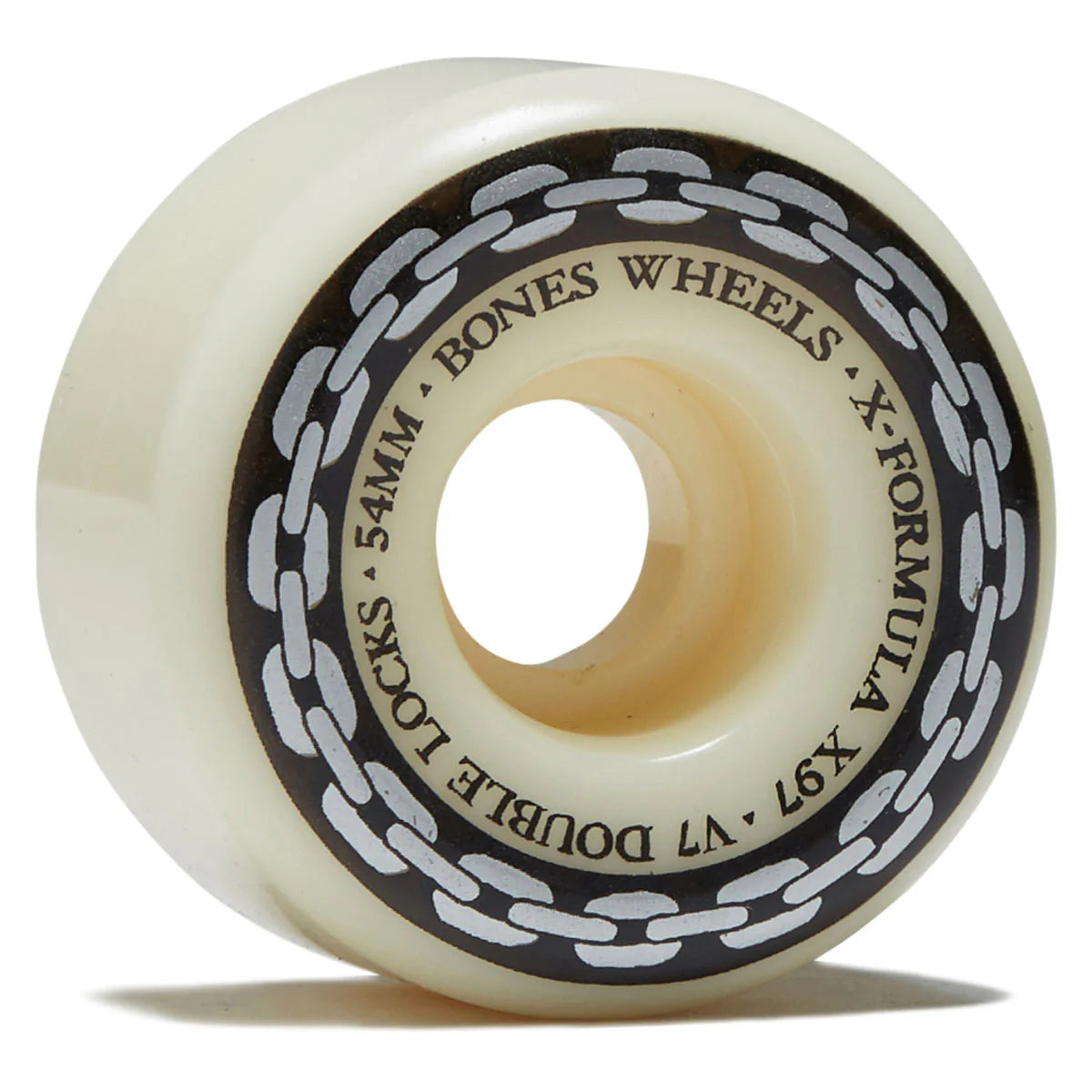Skateboard wheel with 'Bones Wheels' branding on a white background