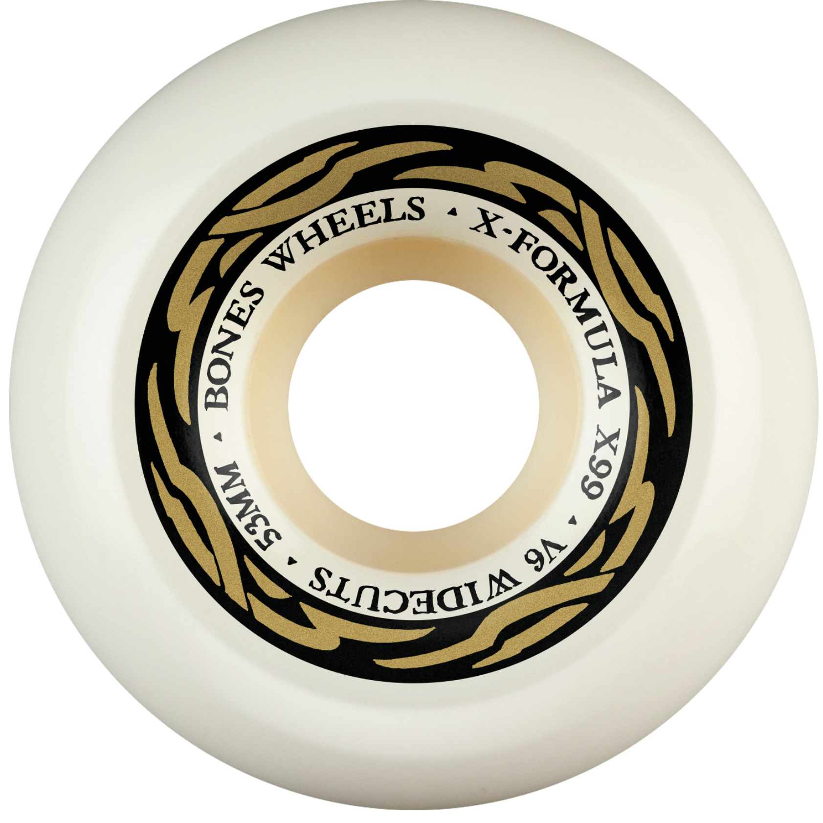 White skateboard wheel with 'Bones Wheels' branding on a white background
