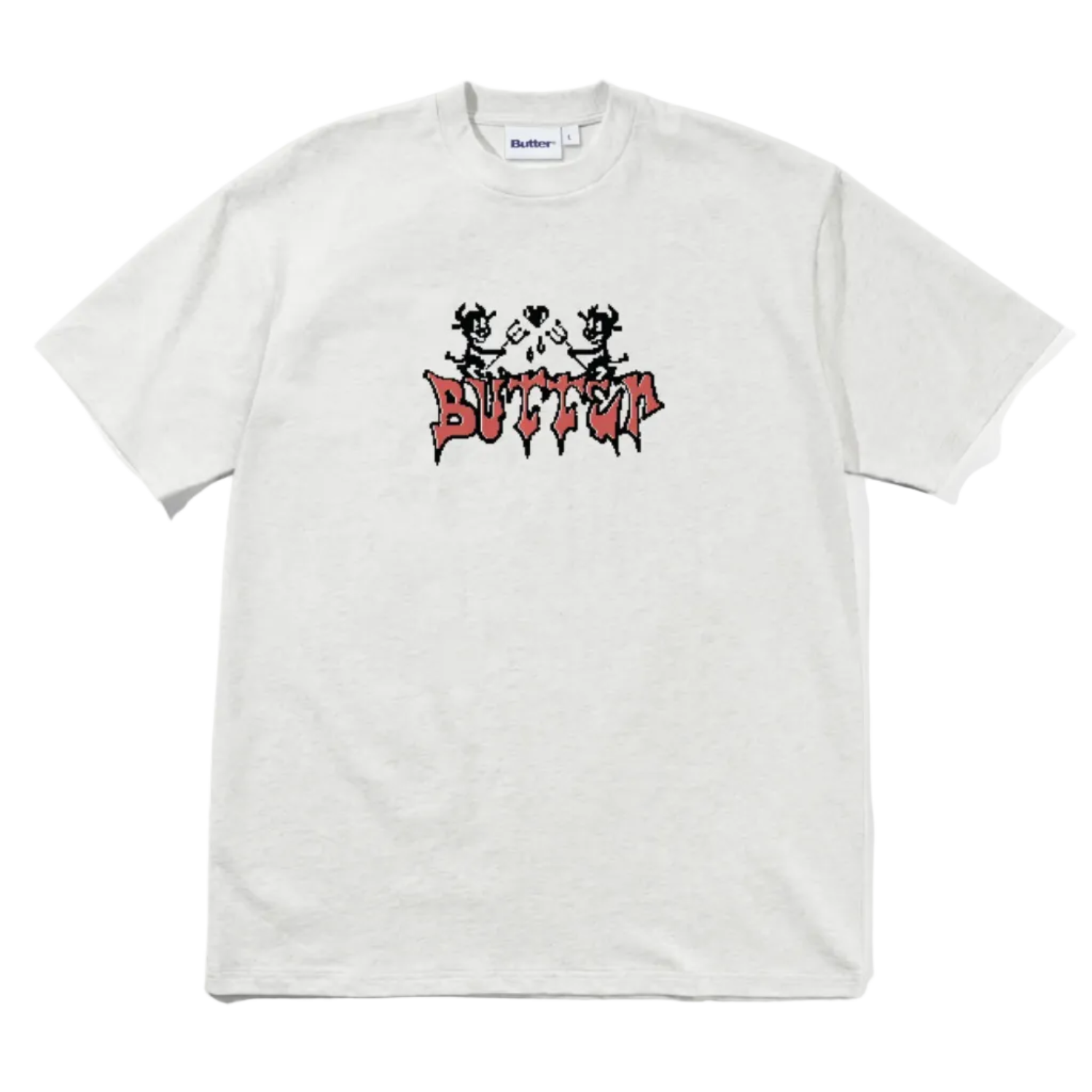 White t-shirt with a graphic design and 'Butter' branding on a white background