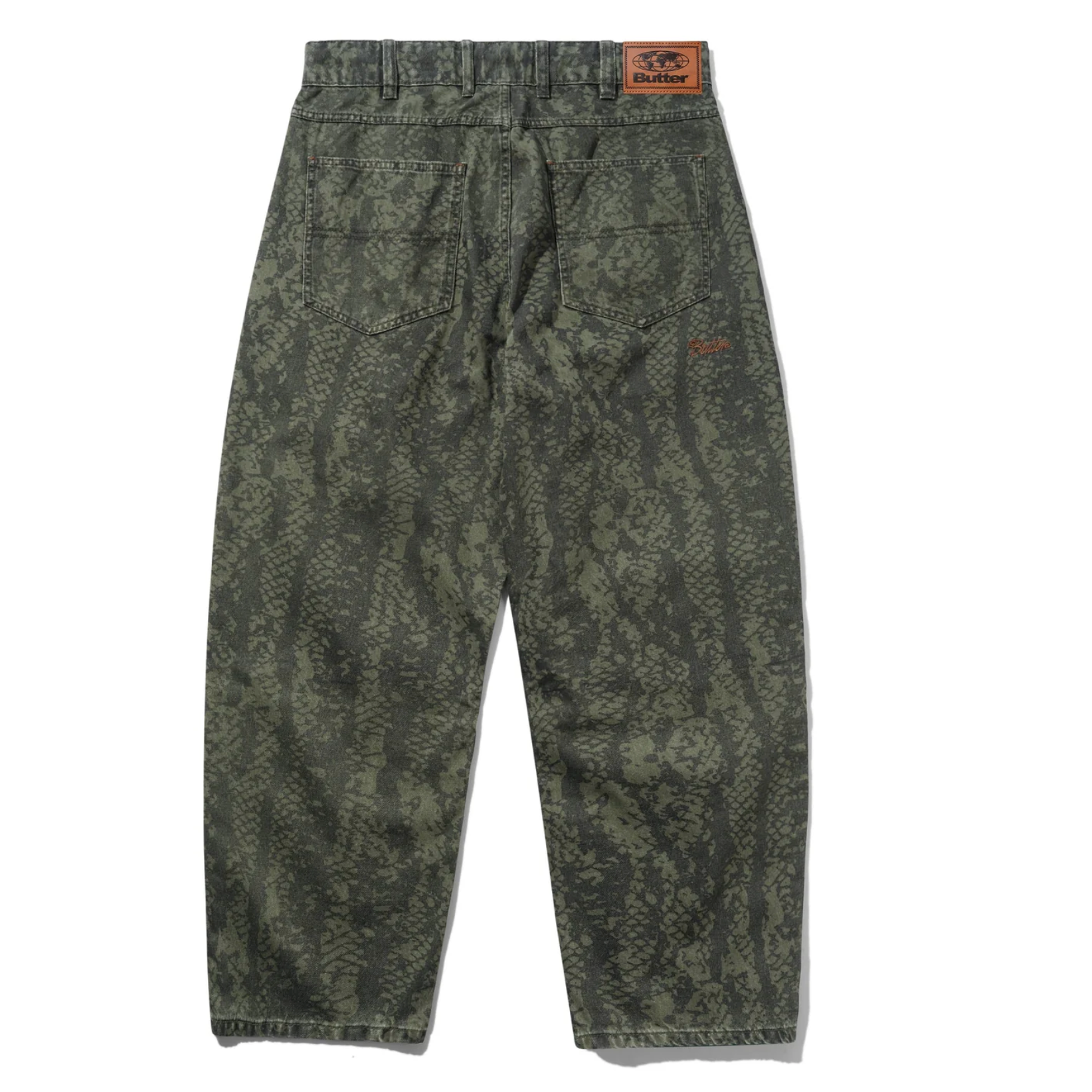Green camouflage pants on a white background