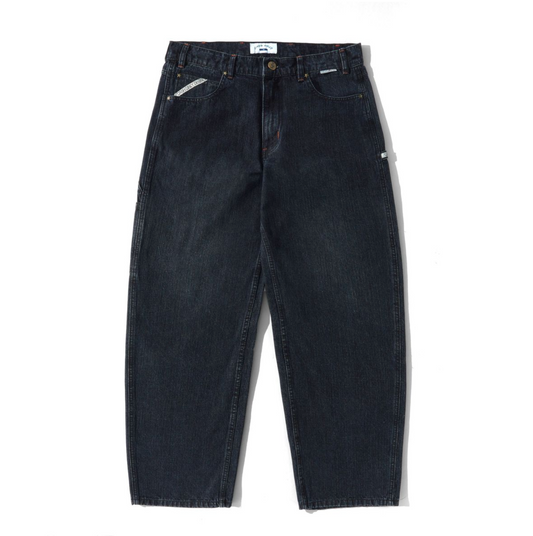Dark blue jeans on a white background