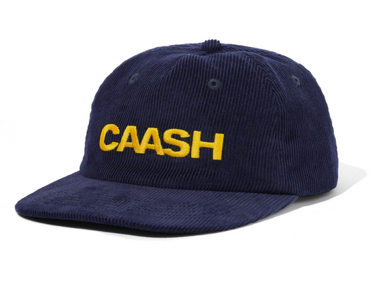 Navy blue cap with 'CAASH' in yellow on a white background