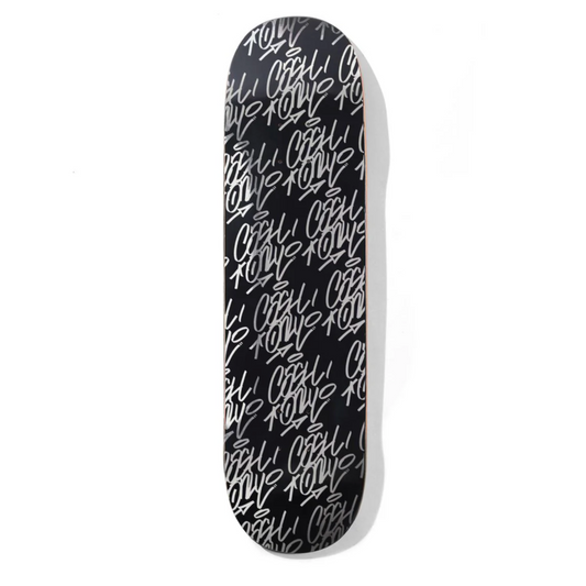 Black insole with white text pattern on a white background