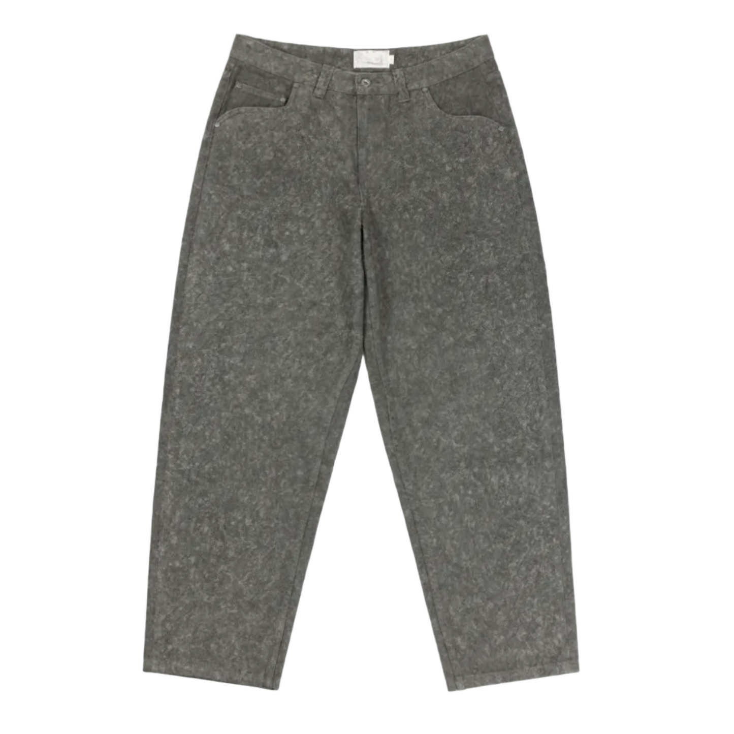 Black pants with button details on a white background