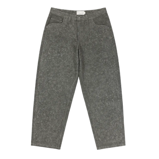 Black pants with button details on a white background