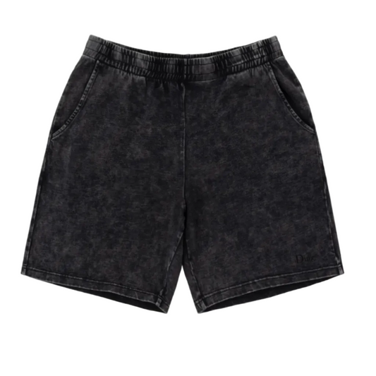 Black denim shorts on a white background