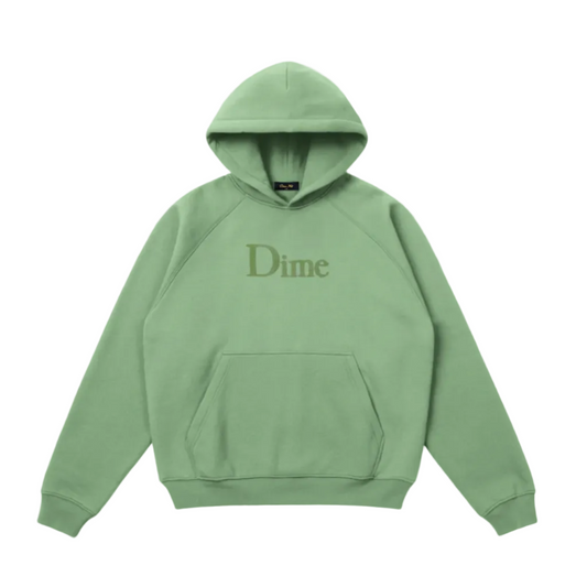 Green hoodie with 'Dime' logo on a white background