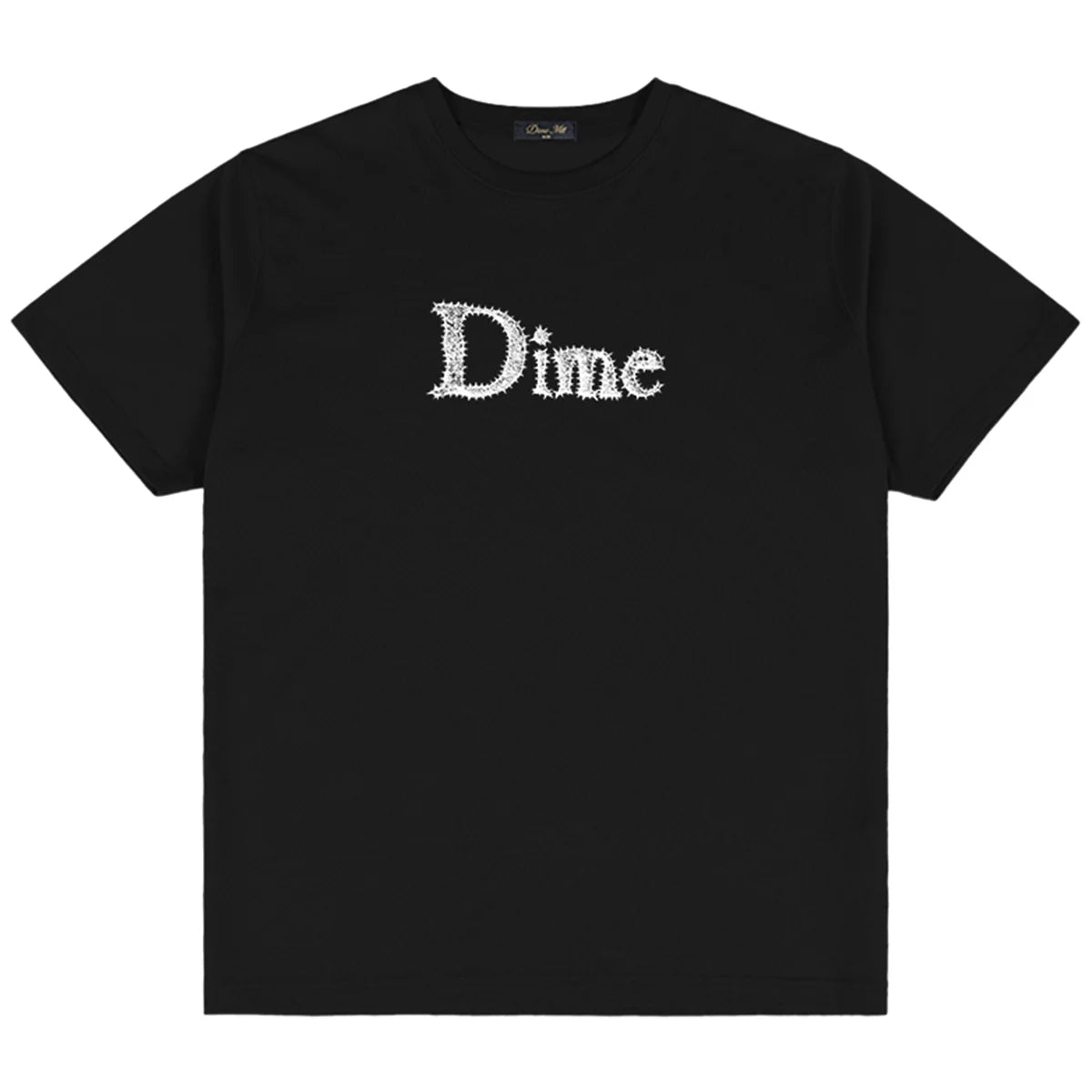 Black t-shirt with 'Dime' logo on a white background