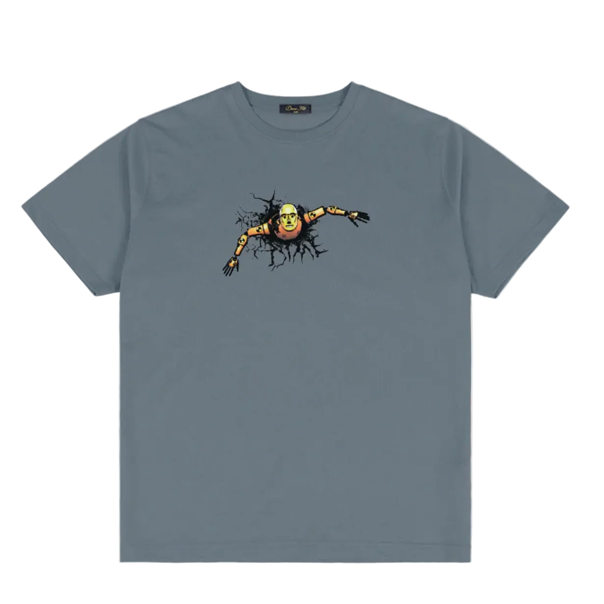 Gray t-shirt with a graphic design on a white background