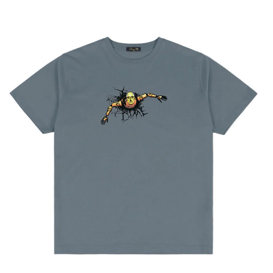 Gray t-shirt with a graphic design on a white background