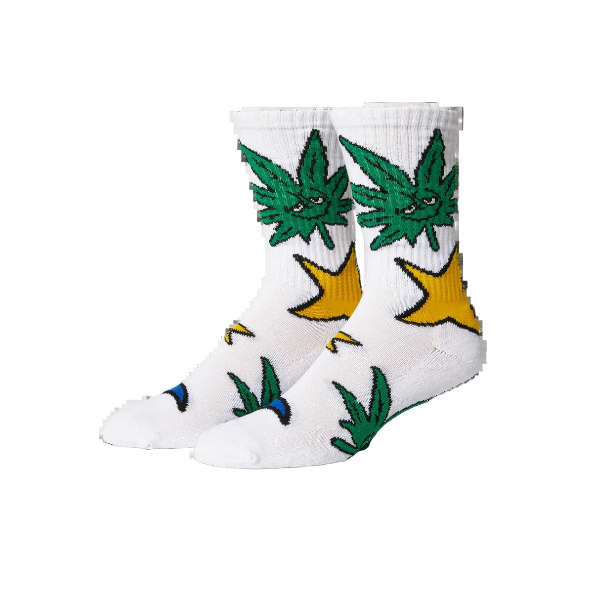 Huf Green Buddy Star Sign Socks (White) - Plus Skateboarding