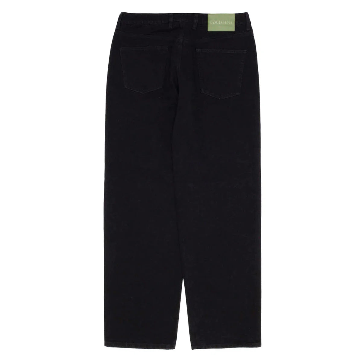 Black pants with a visible brand label on a white background