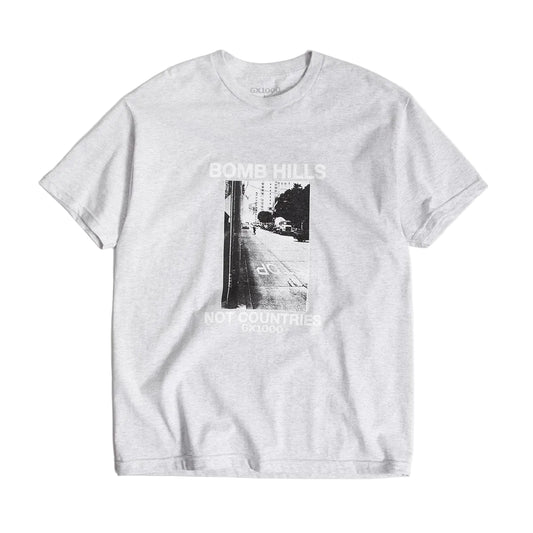 White t-shirt with graphic design and text on a white background