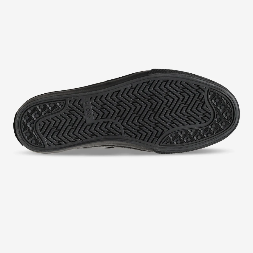 Bottom of black shoe on white background