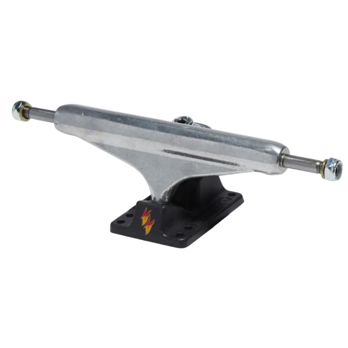 Skateboard truck with metal finish on a white background