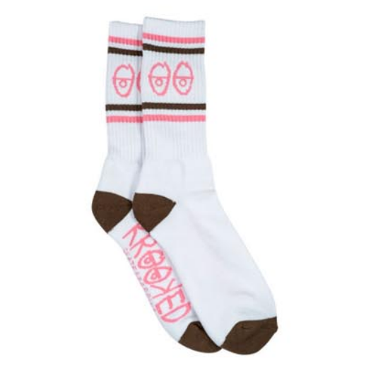 White socks with pink and brown accents on a white background