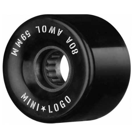 Black skateboard wheel with white text 