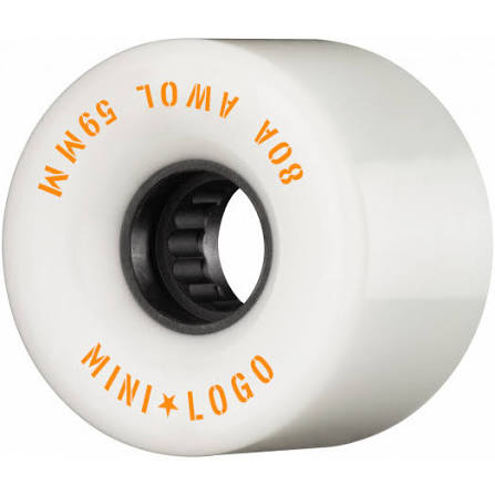 White skateboard wheel with orange text