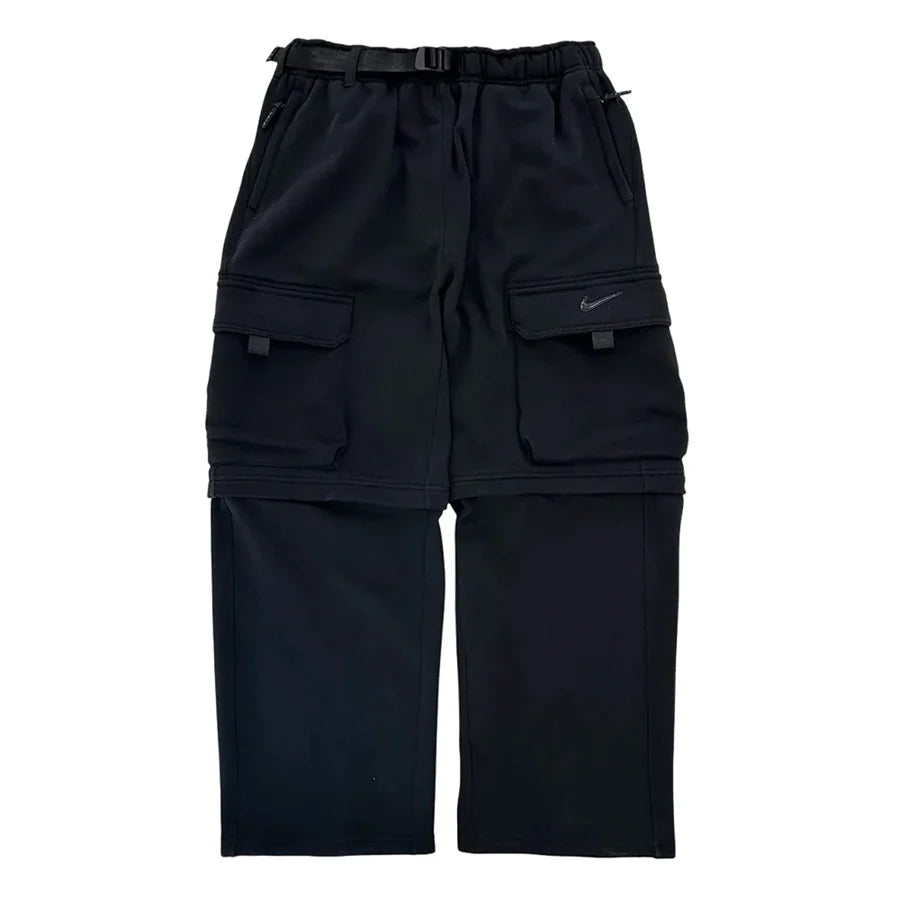 Black cargo pants with multiple pockets on a white background