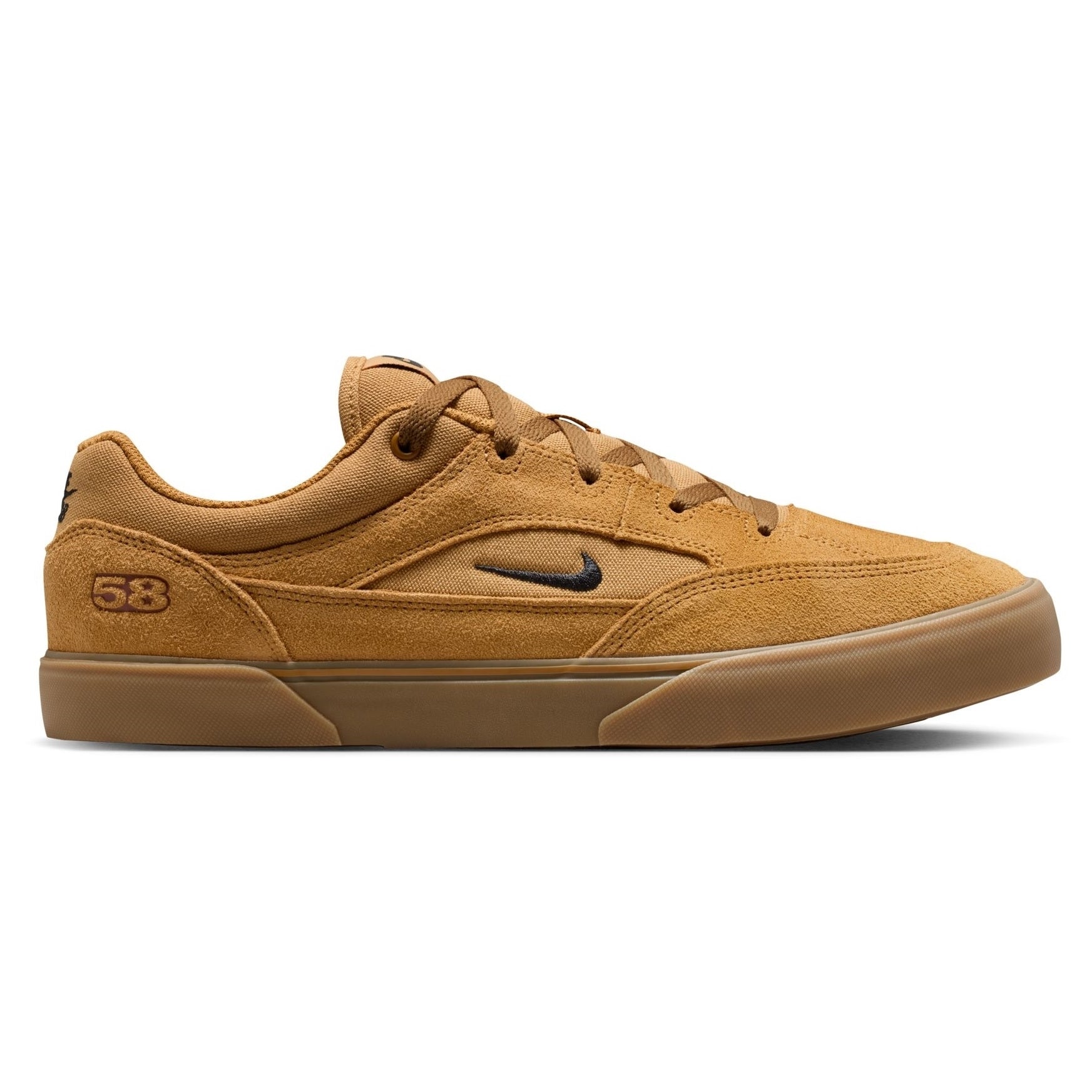 Brown sneaker with a visible brand logo on a white background