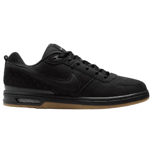 Black sneaker with a visible brand logo on a white background