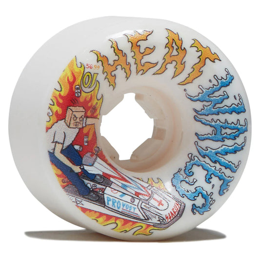 Skateboard wheel with colorful graphics and text on a white background