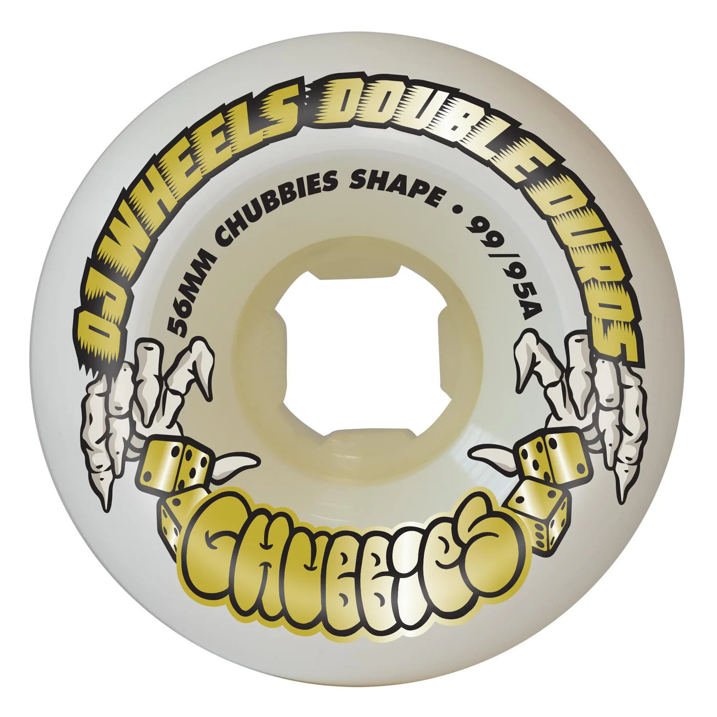 Skateboard wheel with 'Chubbies' branding on a white background