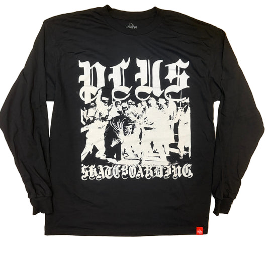 PLUS Strike Longsleeve black on white background