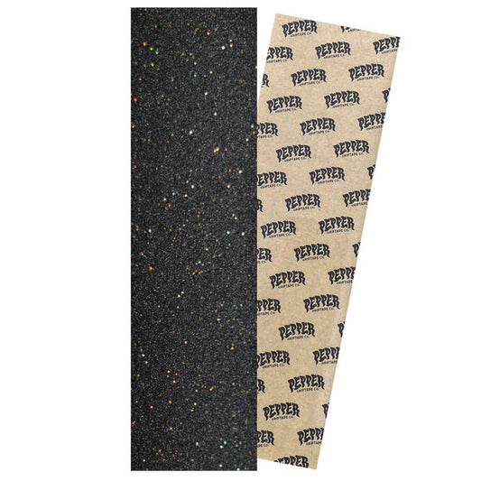 Black textured grip tape and beige paper with 'Pepper' logo on a white background