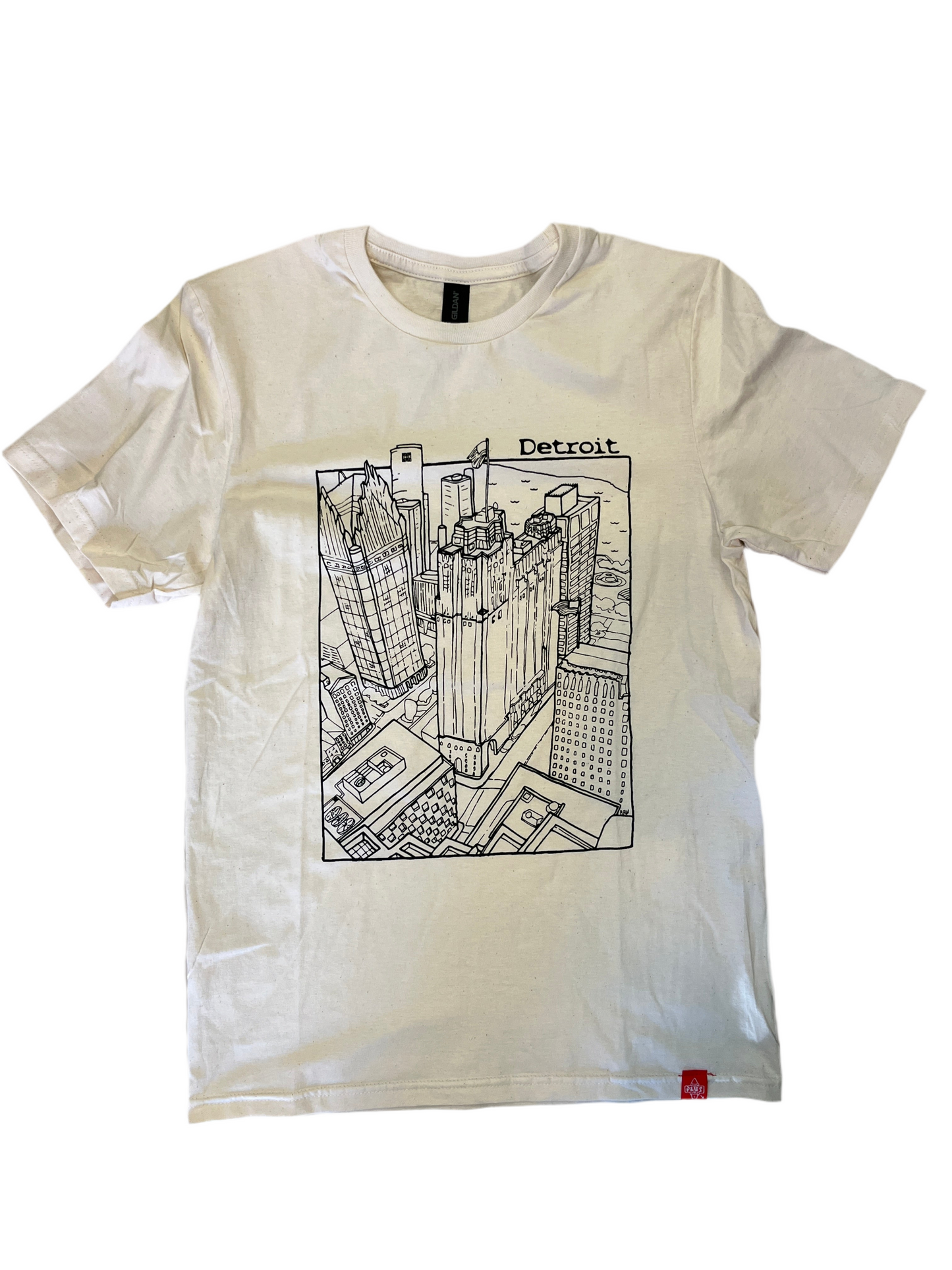 Plus Detroit Cityscape tee black print on natural tee